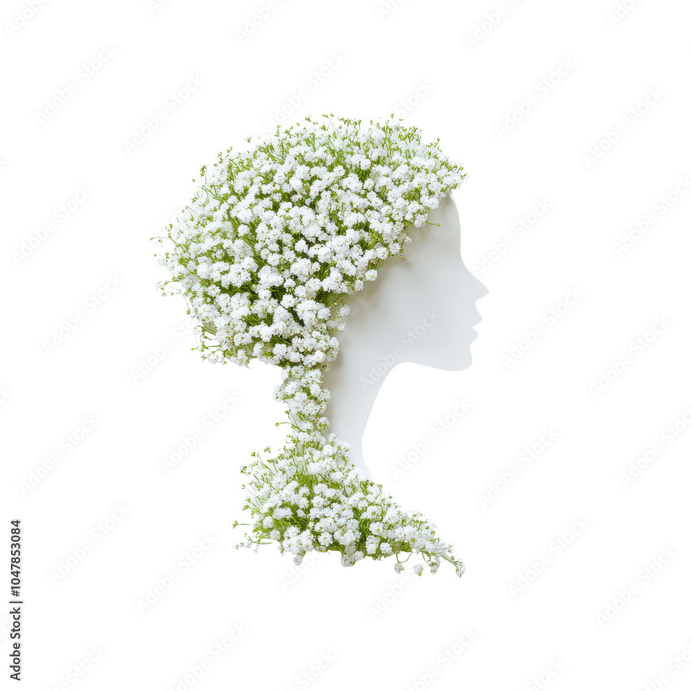Profile silhouette with flowers, white isolated background Profile silhouette with flowers, white isolated background