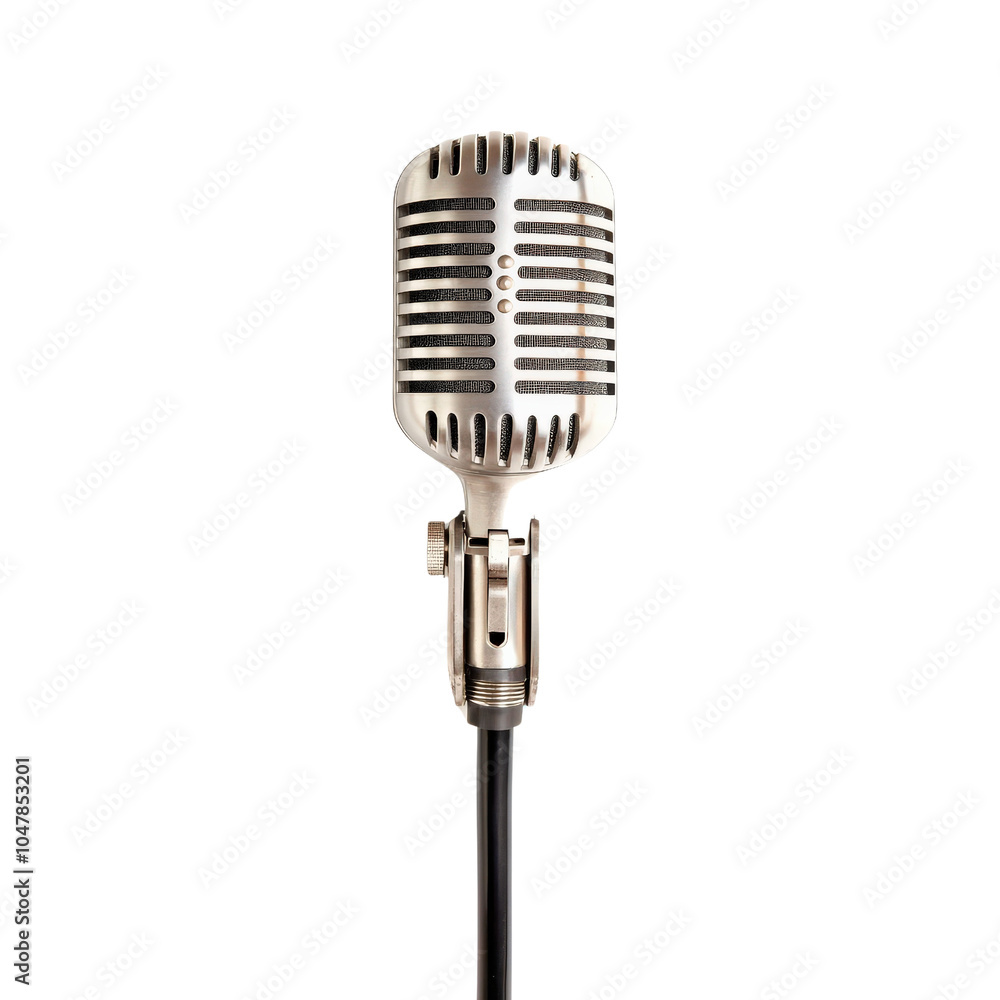 Fototapeta premium Retro microphone, vintage design, white isolated background