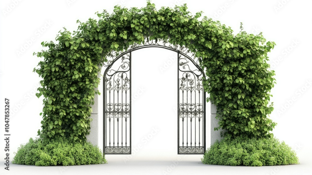 Captivating 3D Render of an Iron Archway with Greenery Captivating 3D Render of an Iron Archway with Greenery