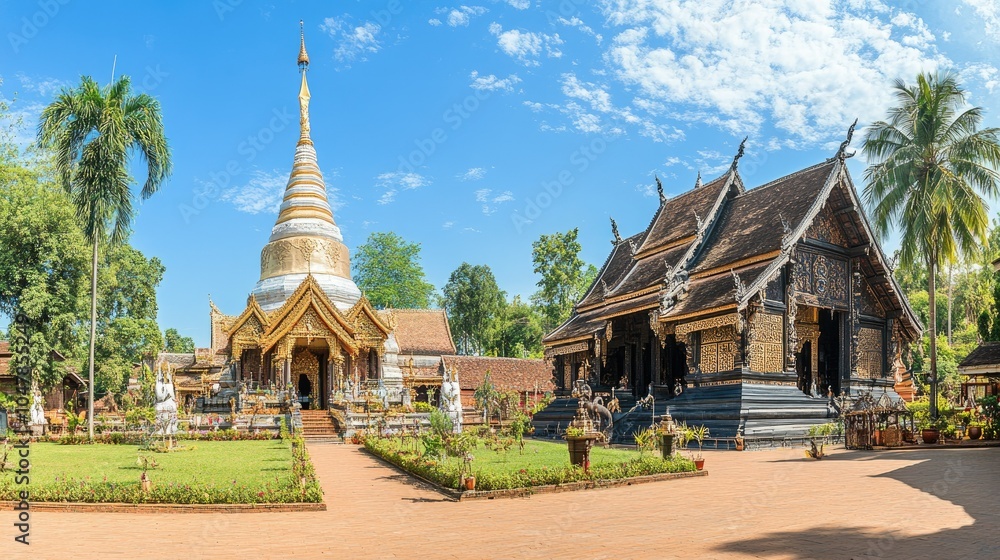 Naklejka premium Stunning Panoramic View of Thai Temple Landscape