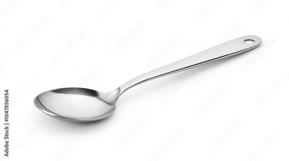 A sleek, modern stainless steel spoon isolated against a white background, perfect for culinary and kitchen-related imagery. A sleek, modern stainless steel spoon isolated against a white background, perfect for culinary and kitchen-related imagery.