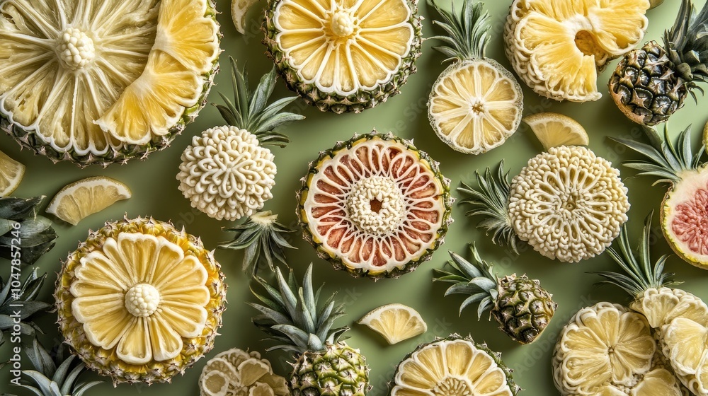 Vibrant Fruit Art with Pineapple and Lemon Designs Vibrant Fruit Art with Pineapple and Lemon Designs