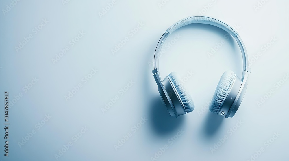 Modern Silver Wireless Headphones on Light Surface Modern Silver Wireless Headphones on Light Surface