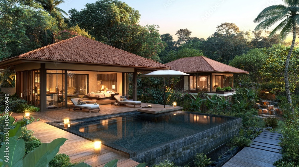 Luxurious 3D Visualization of Elegant Tropical Villas Luxurious 3D Visualization of Elegant Tropical Villas