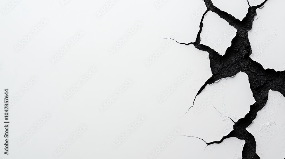 A close-up view of a cracked wall showcasing intricate black fissures against a white background, highlighting texture and contrast. A close-up view of a cracked wall showcasing intricate black fissures against a white background, highlighting texture and contrast.