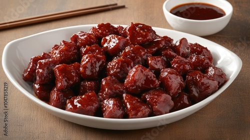 Delicious Chinese Barbecue Pork on a White Plate