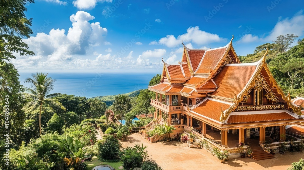 Obraz premium Ornate Traditional Thai Temple with Scenic Background