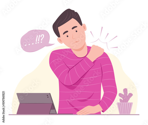 Young Man Suffering from Shoulder Pain for Physical Symptom and Healthcare Concept Illustration