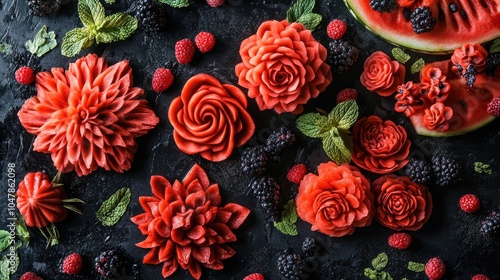 Wallpaper Mural Artistic Fruit and Vegetable Carvings on Dark Surface Torontodigital.ca