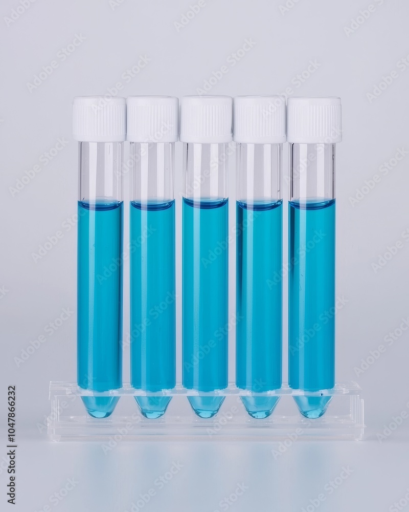 Aligned Test Tubes with Blue Liquid in Lab Setting Aligned Test Tubes with Blue Liquid in Lab Setting