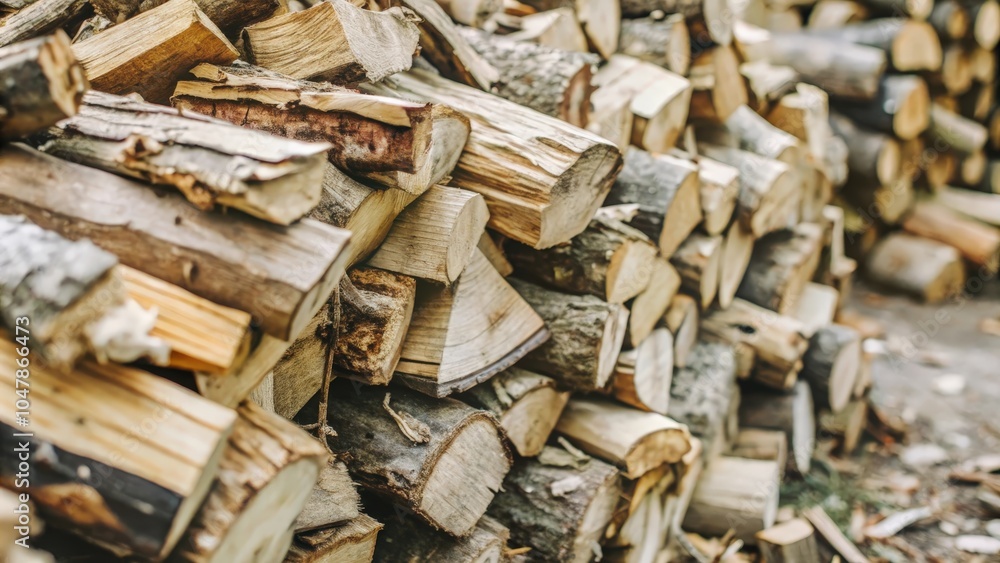 A close-up view of a stacked pile of firewood, showcasing the natural texture and intricate grain patterns of the wood, revealing the unique beauty and rustic charm of a woodpile. A close-up view of a stacked pile of firewood, showcasing the natural texture and intricate grain patterns of the wood, revealing the unique beauty and rustic charm of a woodpile.