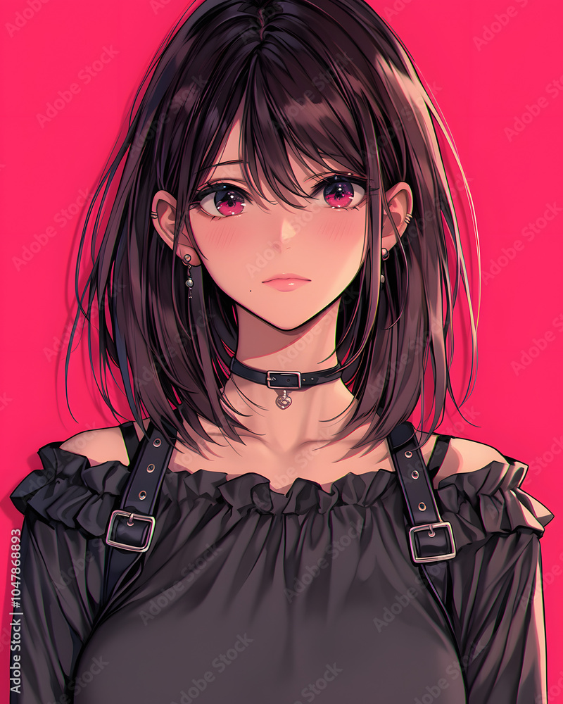 Anime Girl Portrait with Pink Background Anime Girl Portrait with Pink Background