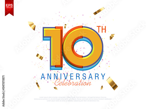 Abstract style logo of 10 years anniversary celebration. birthday with color combination isolated on white background. vector design for celebration, invitation, greeting card