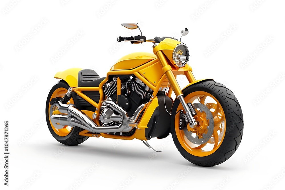 Fototapeta premium Stylish yellow motorcycle isolated on white background