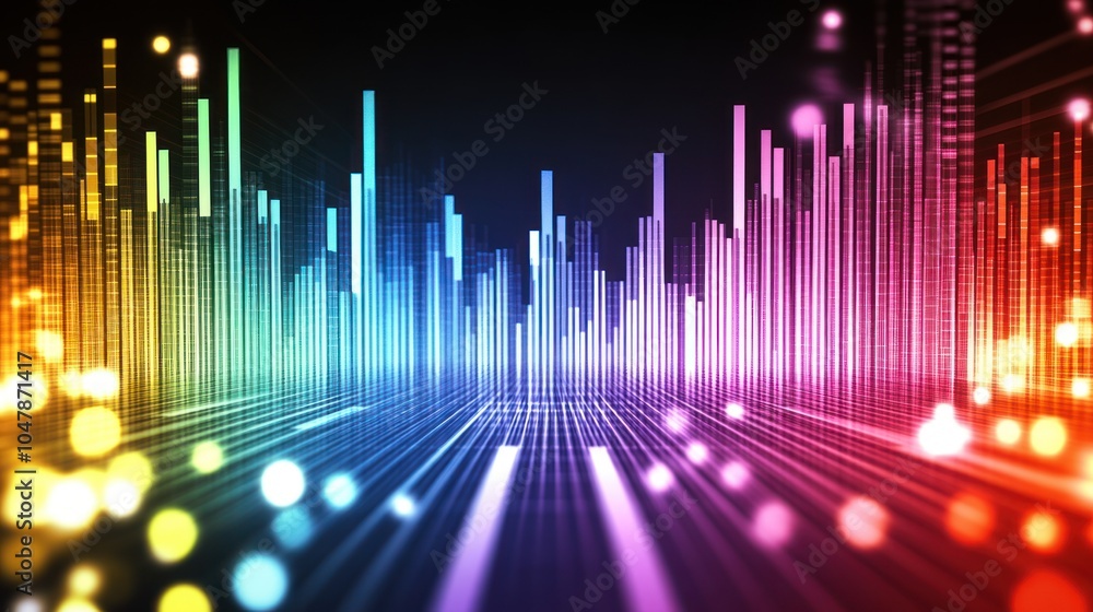 Abstract colorful digital audio equalizer with glowing lights. Abstract colorful digital audio equalizer with glowing lights.