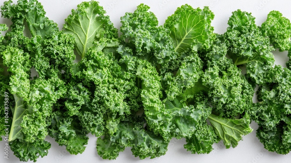 Fresh kale leaves on white background highlighting vibrant green leafy texture Fresh kale leaves on white background highlighting vibrant green leafy texture