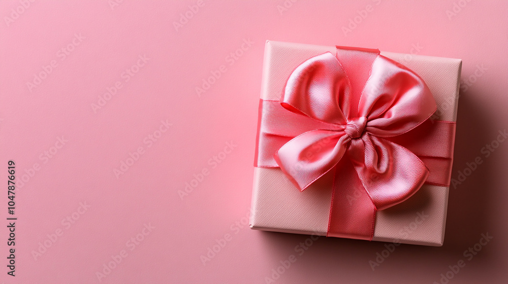 A beautifully wrapped Valentine’s Day gift with a pink ribbon on a soft pastel background A beautifully wrapped Valentine’s Day gift with a pink ribbon on a soft pastel background