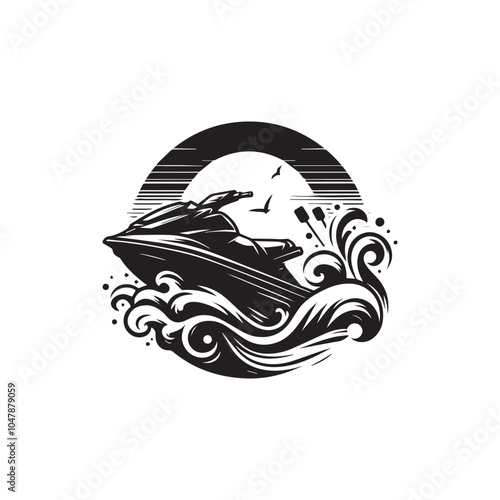 Jet ski silhouette vector art illustration.