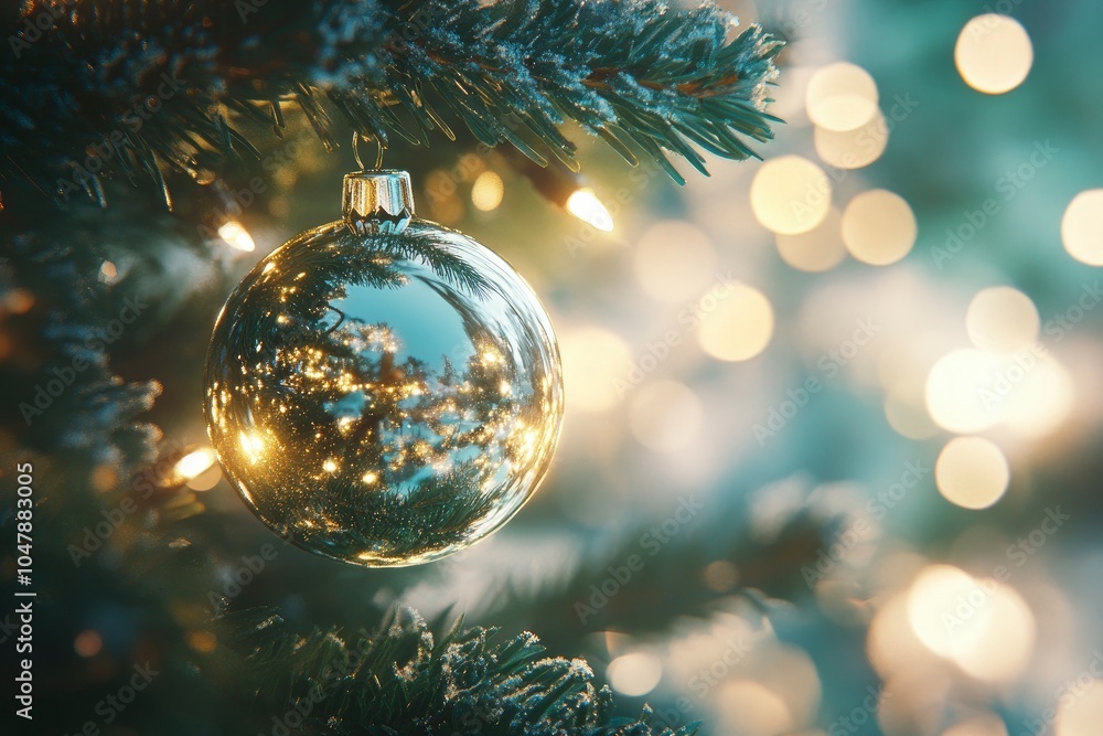 bauble on christmas tree on bokeh background bauble on christmas tree on bokeh background