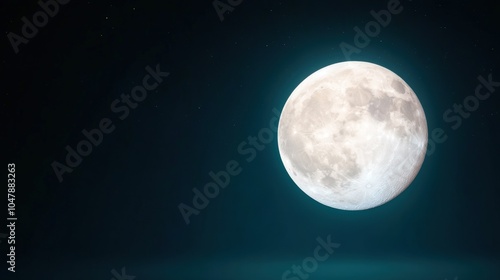 Bright full moon illuminating the night sky with subtle starfield photo