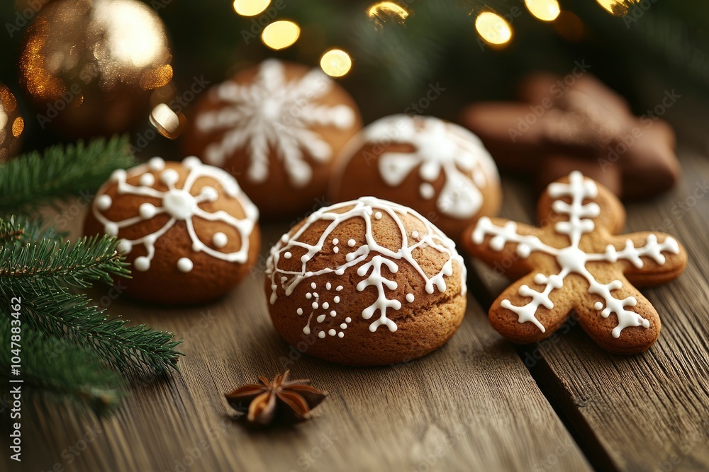 Christmas card, Christmas greetings, background with Christmas tree balls and gingerbread Christmas card, Christmas greetings, background with Christmas tree balls and gingerbread