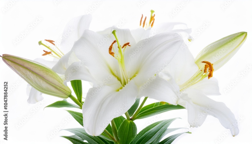 Fototapeta premium Lily white on white background isolated. Beautiful flower.