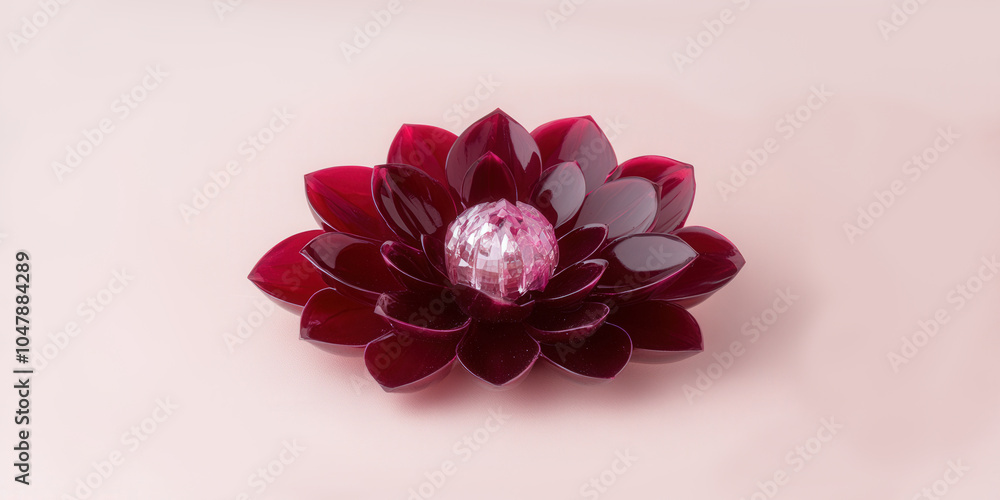 Elegant crystal lotus with deep red petals on minimalist background Elegant crystal lotus with deep red petals on minimalist background