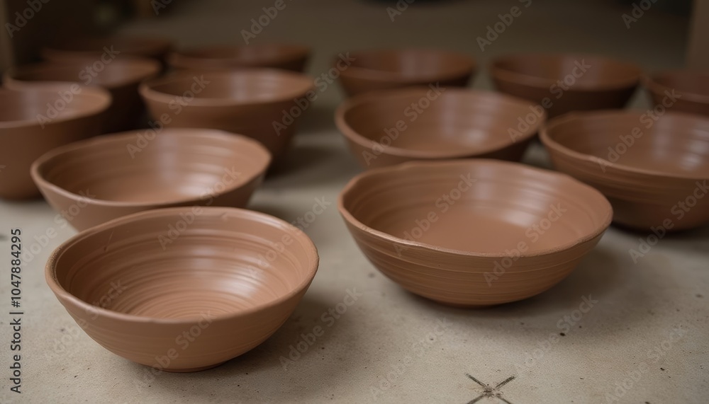 A collection of earthy brown bowls ready for use A collection of earthy brown bowls ready for use
