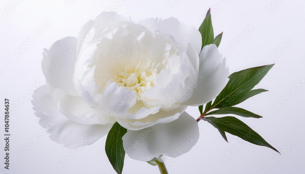 Fototapeta premium Peony white on white background isolated. Beautiful flower.