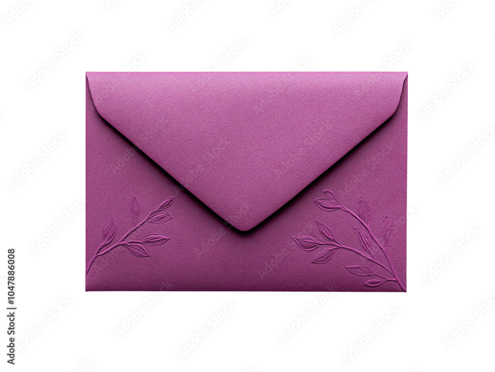 Elegant purple envelope with floral embossing on a white isolated background, Transparent background. Elegant purple envelope with floral embossing on a white isolated background, Transparent background.