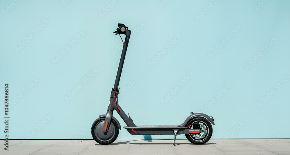 電動プッシュスクーター、水色背景|Electric push scooter, light blue background 電動プッシュスクーター、水色背景|Electric push scooter, light blue background