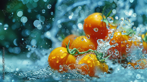 Cherry tomato and ice cubes