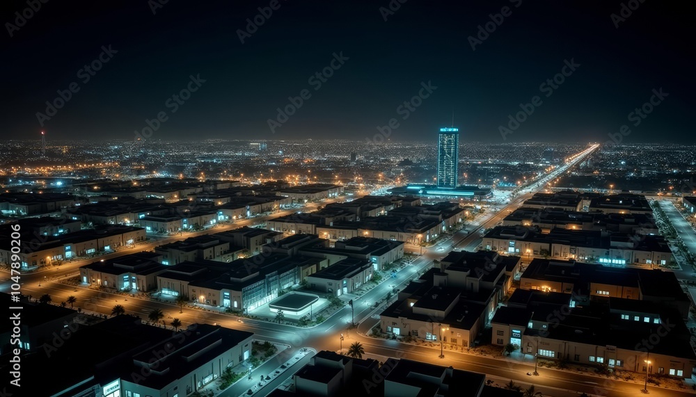 Bright cityscape at night illuminated by streetlights and building lights Bright cityscape at night illuminated by streetlights and building lights
