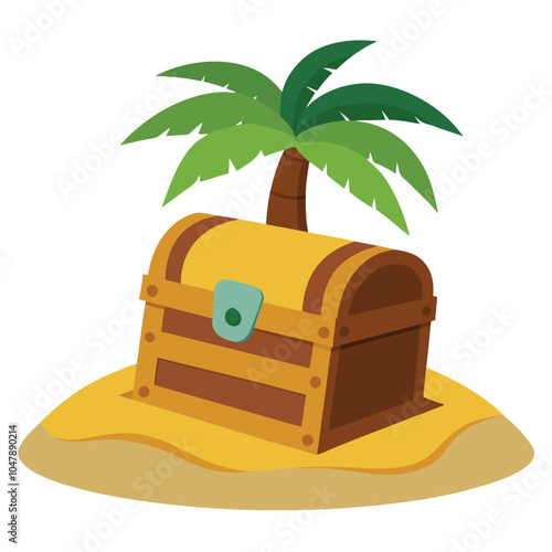 Treasure chest wooden on sand vector illustration isolated on a white background