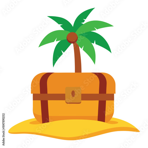 Treasure chest wooden on sand vector illustration isolated on a white background