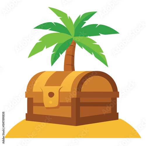 Treasure chest wooden on sand vector illustration isolated on a white background