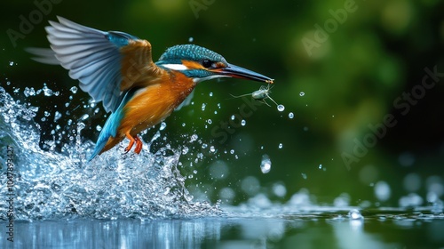 Kingfisher Mid-Dive Creating a Splash in Pursuit