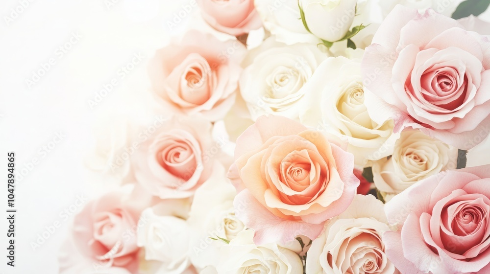 A bouquet of pastel roses in soft focus, symbolizing beauty and love. A bouquet of pastel roses in soft focus, symbolizing beauty and love.