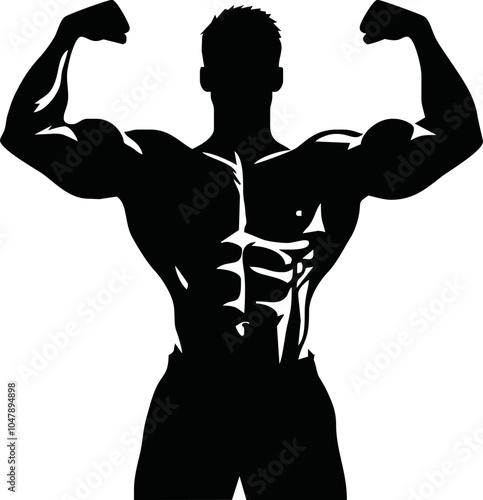 bodybuilder black and white silhouette illustration