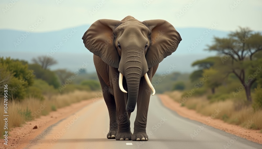 Obraz premium Elephant crossing a road in a natural setting