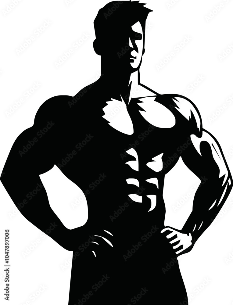 Fototapeta premium bodybuilder black and white silhouette illustration