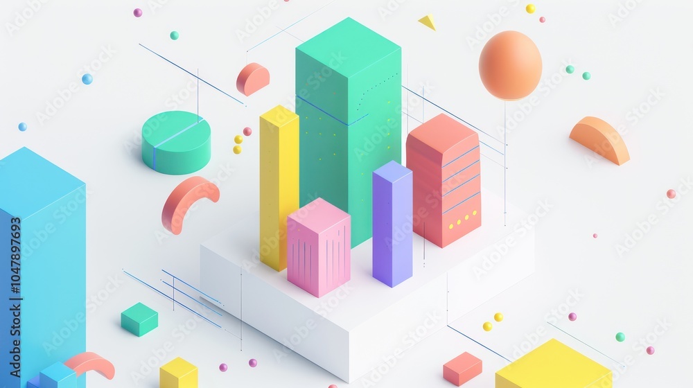 Abstract 3D Geometric Composition with Colorful Shapes and White Background Abstract 3D Geometric Composition with Colorful Shapes and White Background