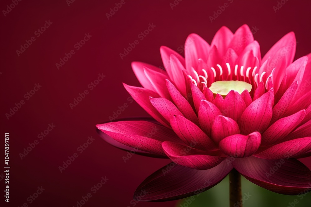 Vibrant pink lotus flower against a deep red background, natural beauty emphasized. Vibrant pink lotus flower against a deep red background, natural beauty emphasized.