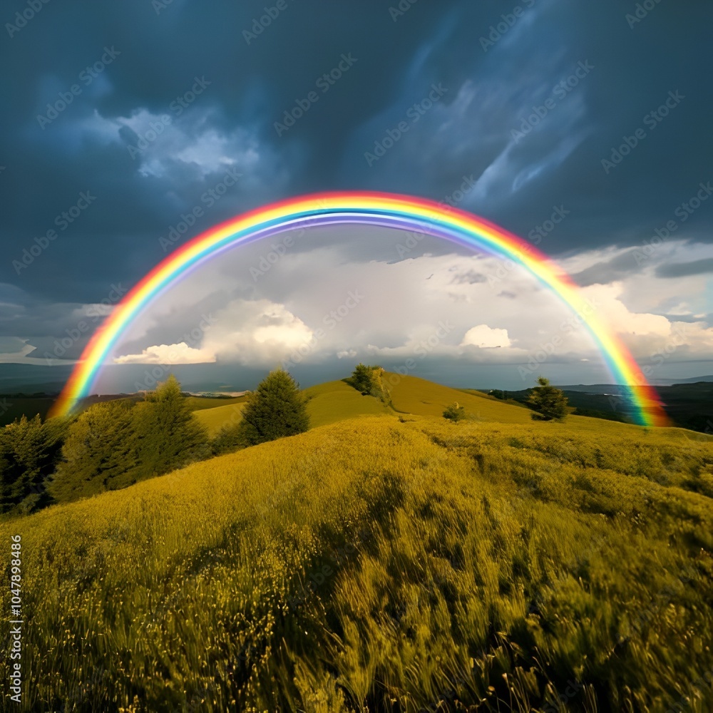 Naklejka premium rainbow over field