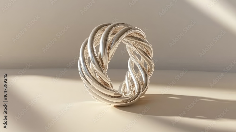 Elegant Twisted Silver Ring on Soft Background Elegant Twisted Silver Ring on Soft Background