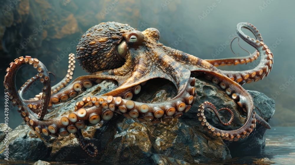 Fototapeta premium A Close-Up of an Octopus Resting on a Rock