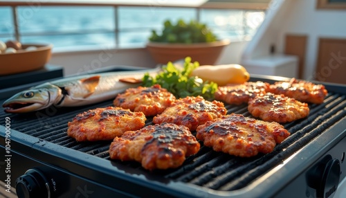  Grilling seafood on a sunny day by the sea