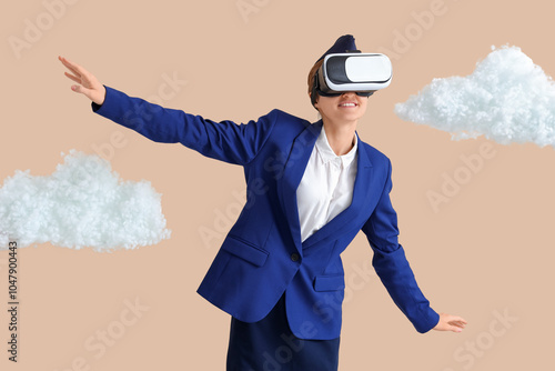 Female stewardess in VR gla...