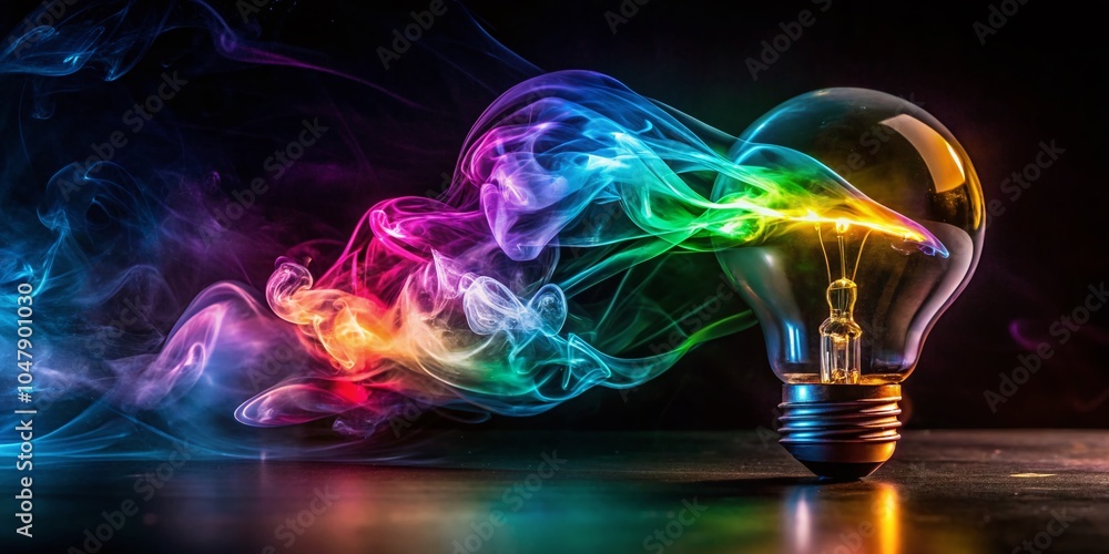 Vibrant Colorful Light Bulb with Artistic Smoke in Minimalist Style Vibrant Colorful Light Bulb with Artistic Smoke in Minimalist Style