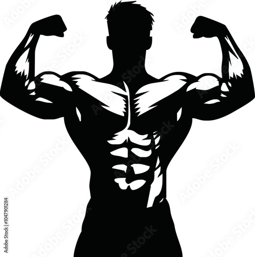 bodybuilder black and white silhouette illustration